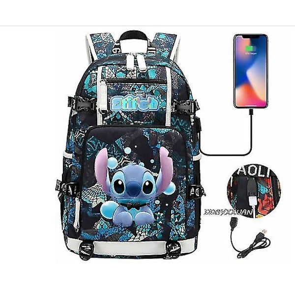 Lilo og Stitch Skolesekker Kapasitet Ryggsekker Gutter Jenter Usb Lading Reise Stor Bærbar PC Studenter Skolesekk Bagpack Light Yellow