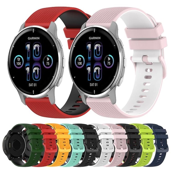Til Garmin Venu 2 Plus 20mm Ternet Tofarvet Silikone Urrem EWC White-Black