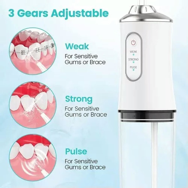 Oral Irrigator Vann Flosser USB 4 Jet Tip 220Ml 3 Moduser Hvit