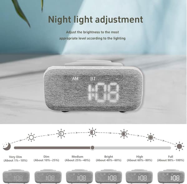 Vækkeur Multifunktionel Bluetooth Mini Højttaler 15W Hurtig Trådløs Oplader Hvid