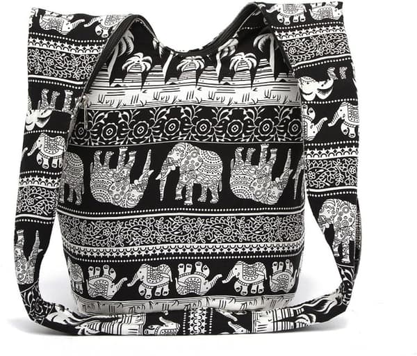 Hippie bomuldsskulderveske Thai taske black