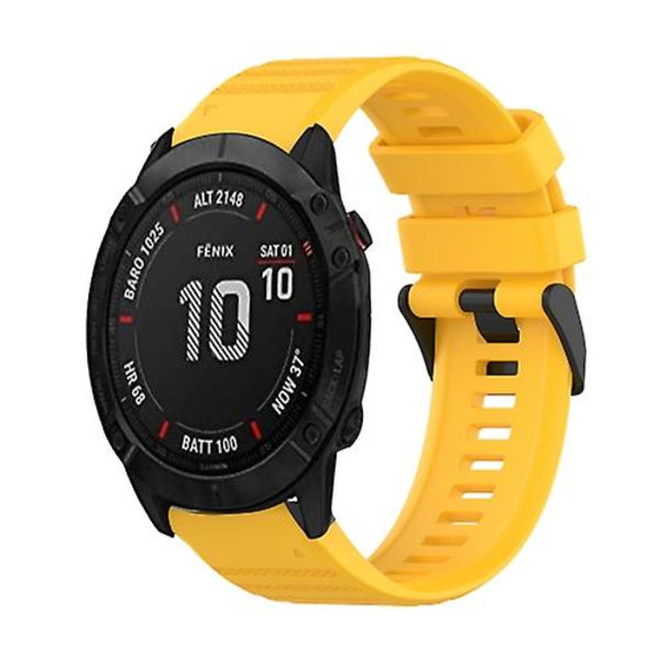 Til Garmin Fenix ​​6x 26 mm horisontal tekstur silikone urrem med værktøj til fjernelse Yellow