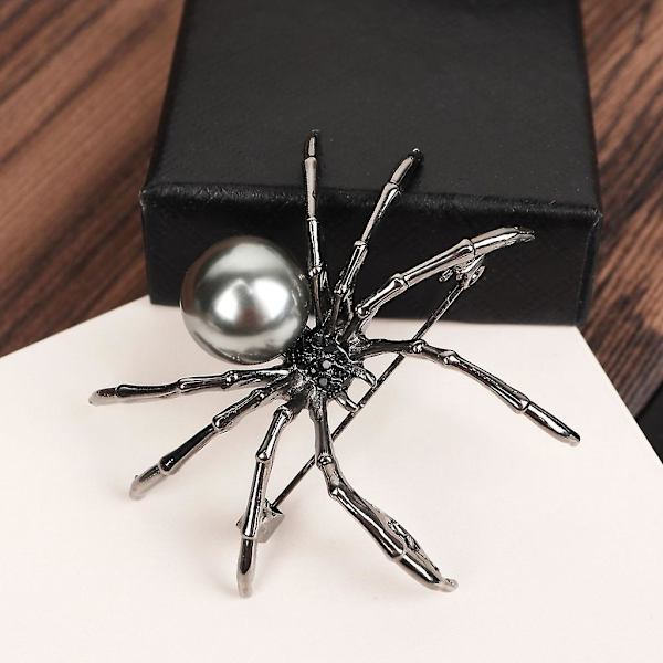 Viktoriansk Pärlemor Kropp och Micro Pave Spider Broscher Pins Silver Tone Dammodesmycken