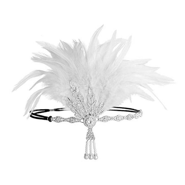 Art Deco Flapper Leaf Bryllup Brude Tiara Pearl Headpiece Pandebånd White