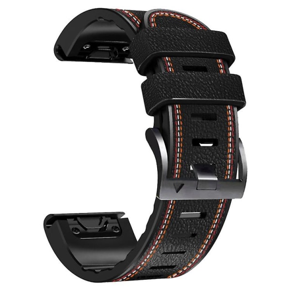 For Garmin Fenix ​​7x Tricolor Stitching Silicone Leather Watch Band Black