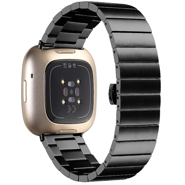 För Fitbit Versa 4 / Sense 2 Universal Butterfly Buckle Metal Watch Band Black