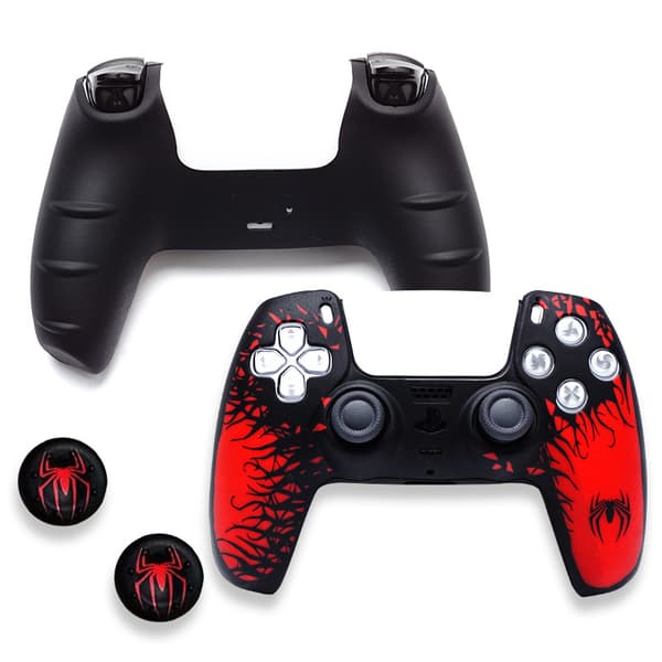 Silikonetui for PS5-kontroller med 2 joystick-hetter, svart rød 02