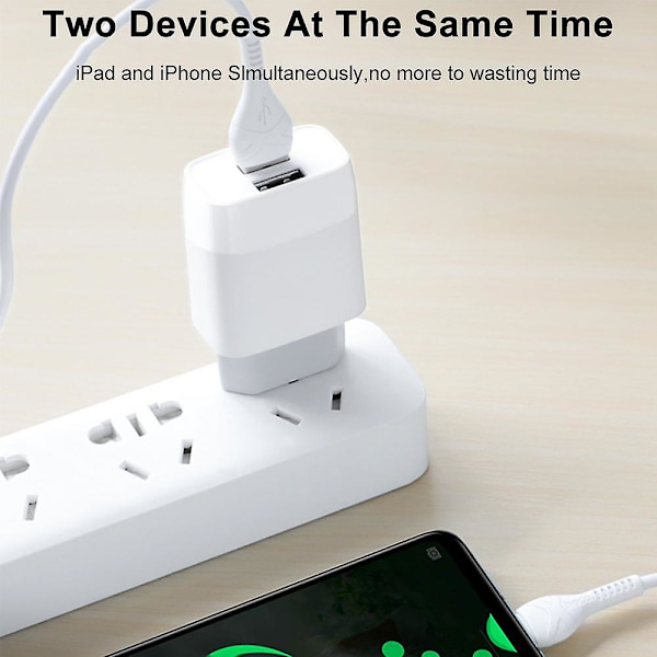 Usb-laddningskontakt, 2-portars USB-strömförsörjning 5v 2,4 A laddningsadapter, USB-bärbar väggladdare kompatibel med Iphone X 8 7, Ipad Pro, Huawei, Lg White With Android Cable