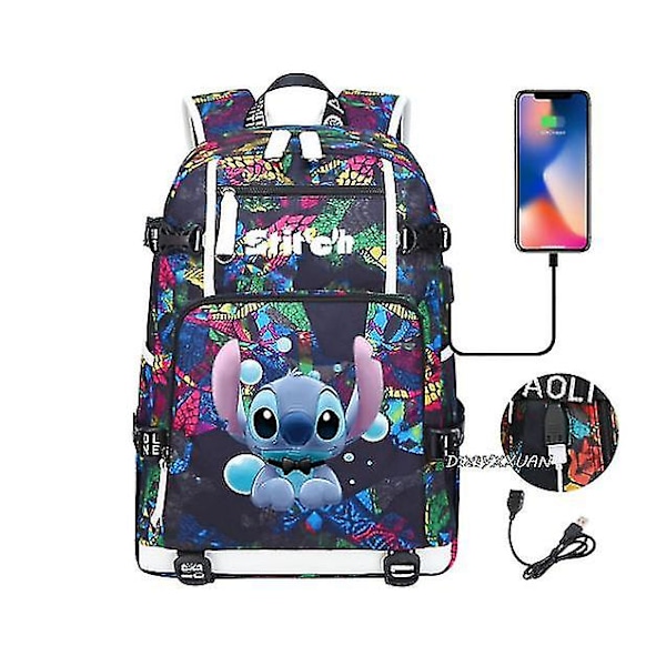 Lilo og Stitch Skole Tasker Kapacitet Rygsække Drenge Piger Usb Opladning Rejse Stor Laptop College Studerende Skole Taske Rygsæk photo color16