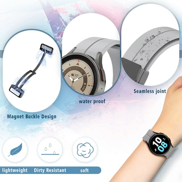 20mm sømløst silikon sportsarmbånd for Samusng Galaxy Watch 6 5 4 40mm 44mm/ Watch 5 Pro 45mm/ Galaxy 6 Classic 43mm 47mm/ Galaxy 4 Classic 42mm