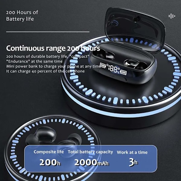 Sann trådlösa Bluetooth-hörlurar XY60 med högtalar-LED-display, aktiv brusreducering, HD-samtal