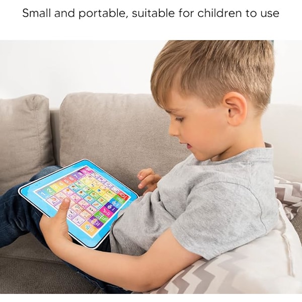 Engelsk læringsmaskin for barn, 6 pedagogiske funksjoner, justerbart volum, leketablet for barn til hjemmebruk og reise (blå)