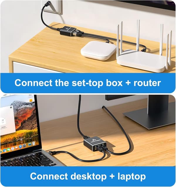 1000Mbps Ethernet Splitter 1 till 2 Gigabit Ethernet Splitter RJ45 adapter med USB-strömkabel