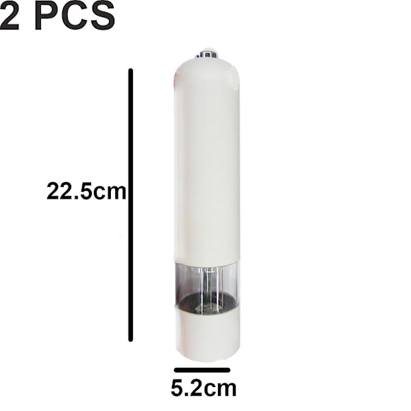 Sähkökäyttöinen merisuola- ja pippurimylly ja shaker set, paristokäyttöinen valolla ja säädettävä, 2 kpl pakkaus 2pcs white