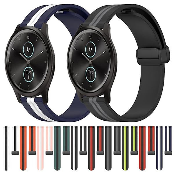 För Garmin Garminmove Style 20 mm vikbart magnetlås silikon watch Black-White