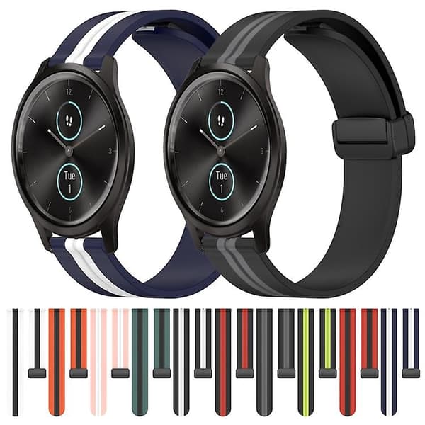 Til Garmin Garminmove Style 20 mm foldemagnetisk lås Silikone urbånd Black-White