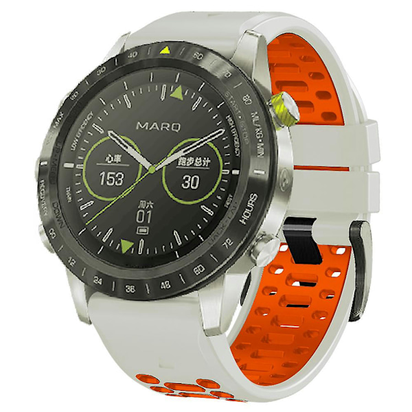 Til Garmin Fenix 7/ 7 Pro Silikonurrem 22mm Tofarvet med 3 Rækker Huller Mist Grey Orange