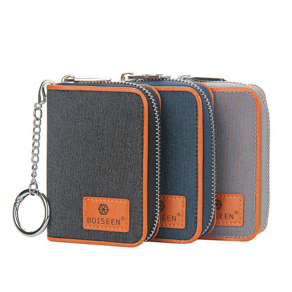 Kreditkort Pung Lynlås Kort Etuier Holder Til Mænd Kvinder Rfid Blocking Key Chain Grey