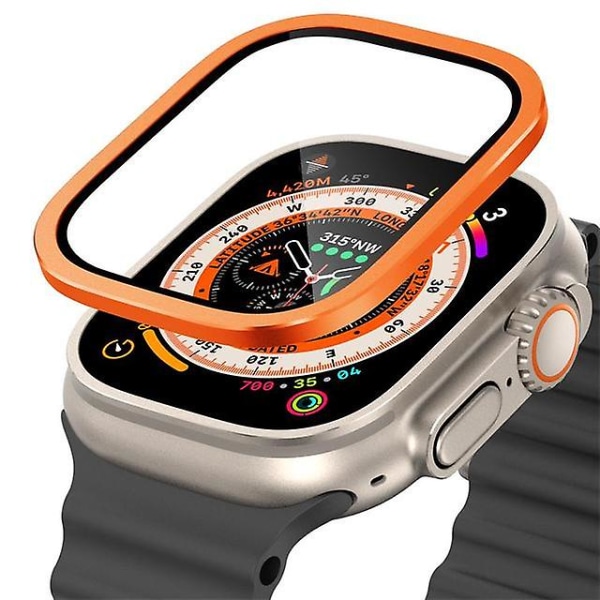 Metallstøtfanger+herdet glass for Apple Watch Ultra 49 mm bånd skjermbeskytter Anti-ripe Hd full film Iwatch Ultra 49 mm stropp glass with bumper O