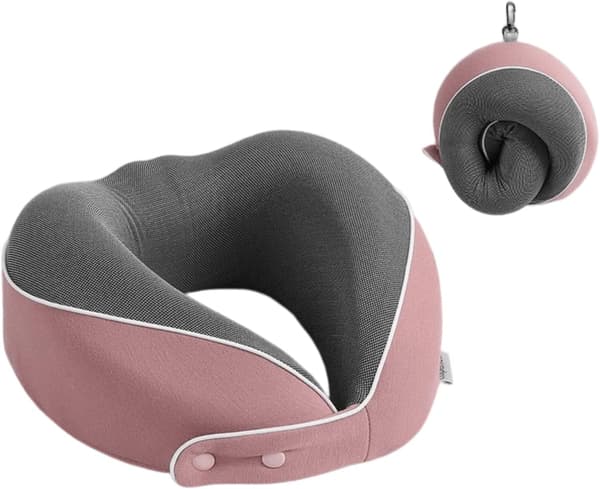Resekudde i Memory Foam, U-formad huvudstödskudde (rosa)
