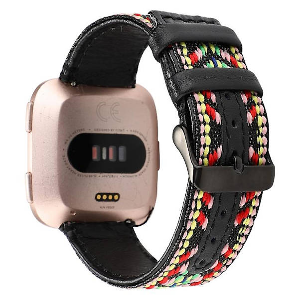 Til Fitbit Versa etnisk stil ægte læderurrem Colorful