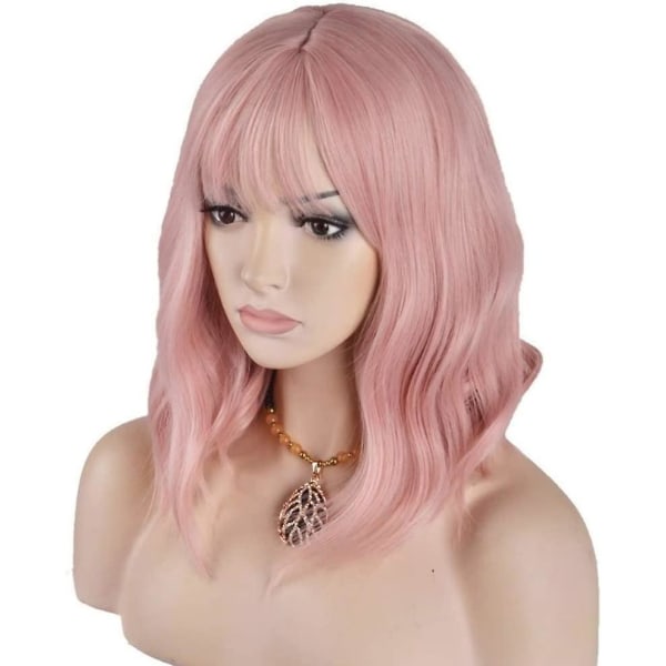 14 Trendy parykk, rosa - sjarmerende syntetisk parykk med langt hår, bølget, luftig smell med netting - for kvinner