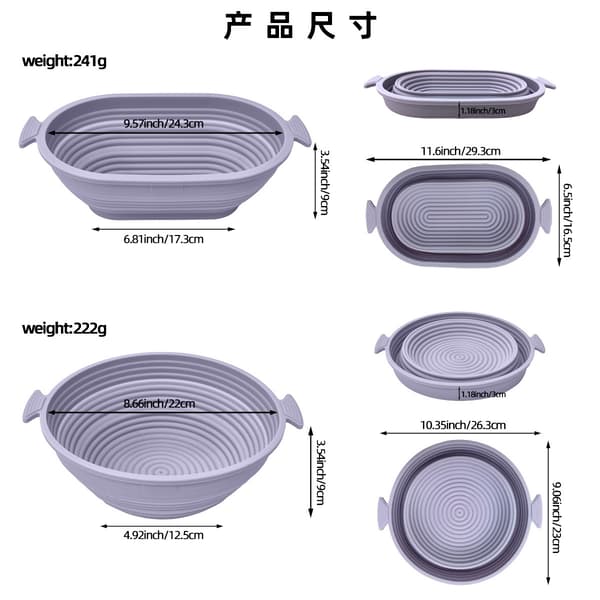 Banneton Brødhevekurv 22cm Sammenleggbar Non-Stick, grønn