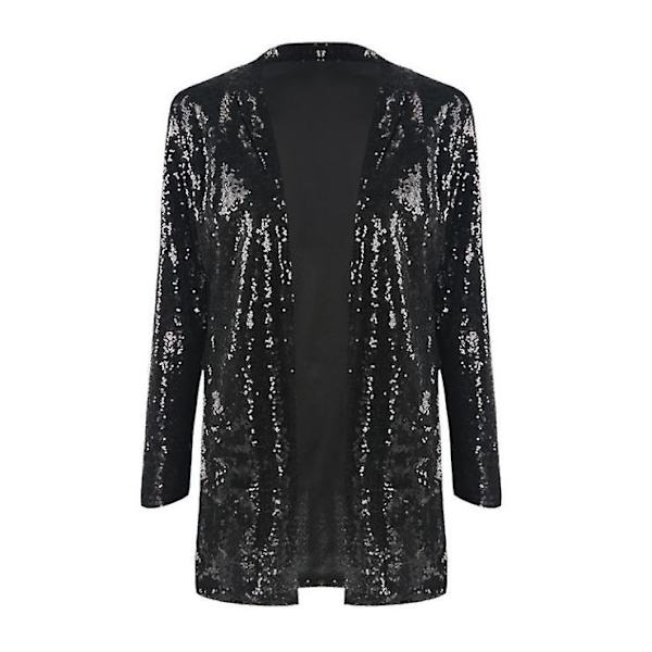 Kvinnors paljettjacka Öppen front blazer Casual långärmad kofta black XL