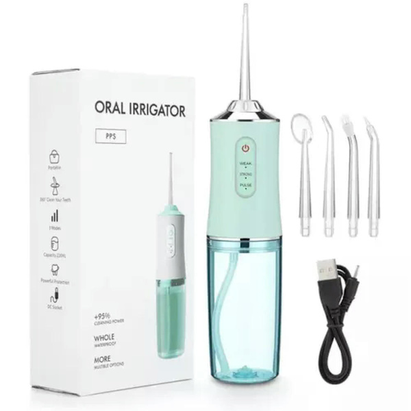 Oral Irrigator Bärbar Tandtråd Vattentråd USB Laddningsbar Vattenstråle Grön
