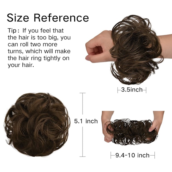 100% äkta människohår bulleförlängning, rörigt bulle hårbit lockigt hår scrunchies chignon hästsvansförlängningar kompatibla med kvinnor flickor uppsättning munkhårbit Dark Brown