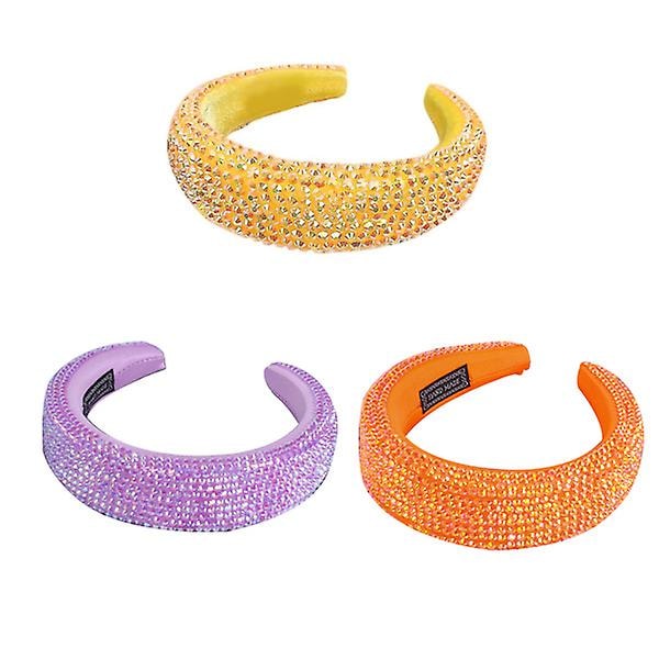 Kvinners Polstret Fløyel Hårbøyle Bredt Hodebånd Glitrende Holografisk Ab Resin Rhinestone Hodeplagg Purple
