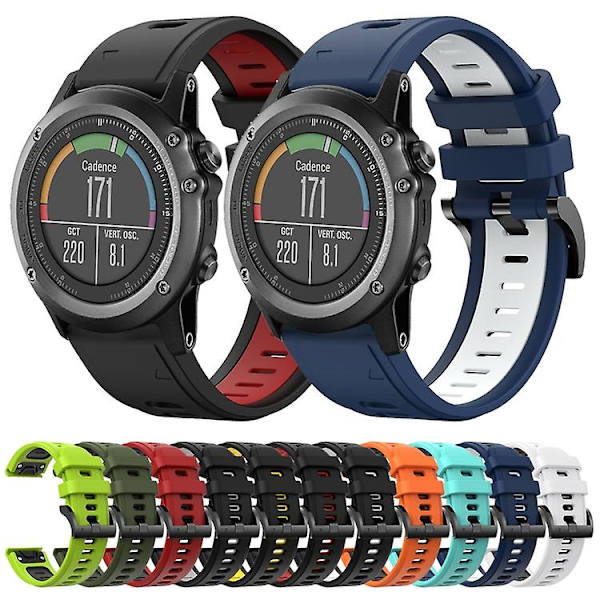 For Garmin Fenix ​​3 Hr 26 mm tofarget sportssilikonklokkerem Black-White