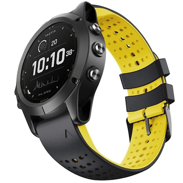 Til Garmin Fenix ​​6 To-farve Silikone Rundt Hul Quick Release Urbånd Black Yellow