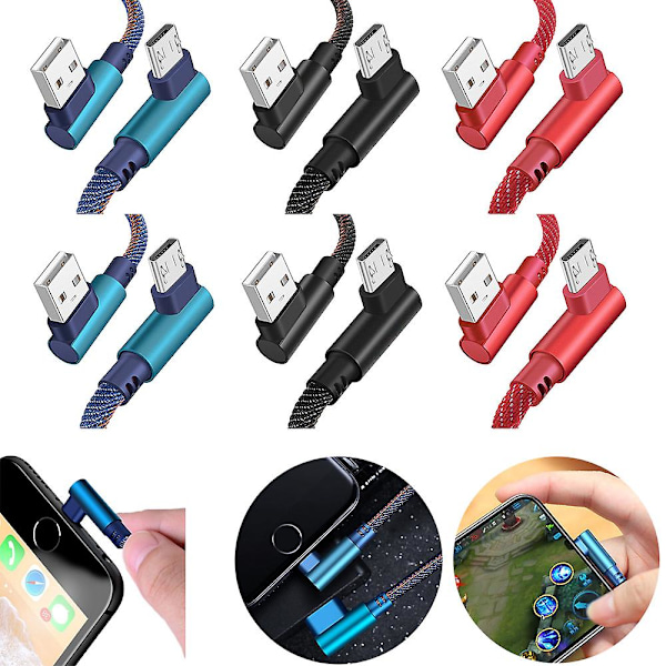 2 kpl Micro USB -kaapelia, pikalatauskaapeli, latausjohto Samsung Android -matkapuhelimeen Blue