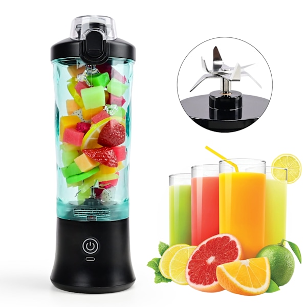 Bærbar blender USB genopladelig med 600 ml personlig juicer kop sort