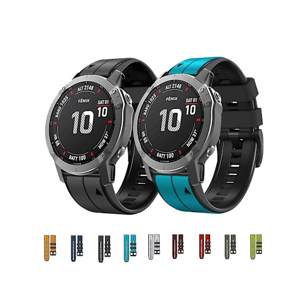 Hihna Garmin Fenix 5 22Mm Silikoni Urheilukaksiväriranneke Amygreen-Musta