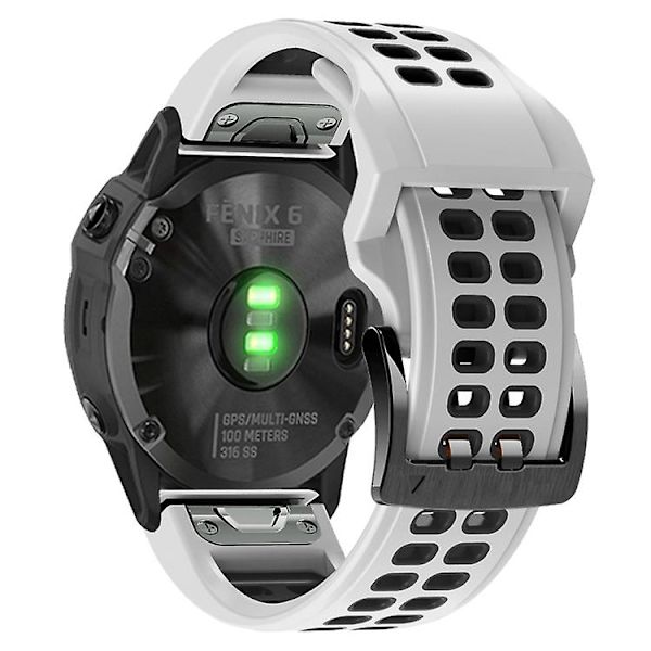 Til Garmin Fenix ​​6 Quick Release dobbeltrækket silikoneurrem White Black