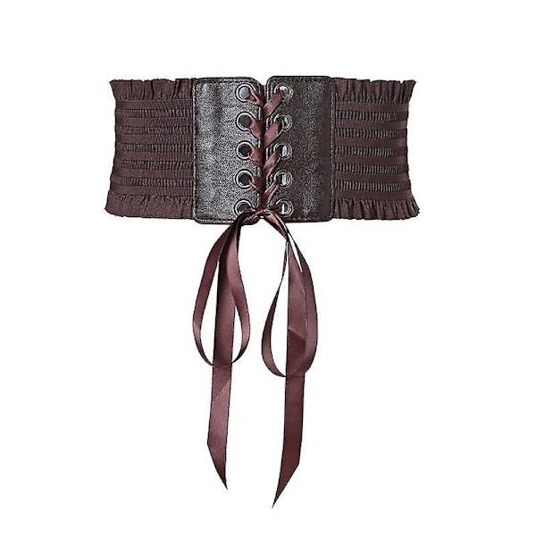 Kvinners midjebånd stretch PU skinn wrap blonder opp høy midje stil belte Dark Brown
