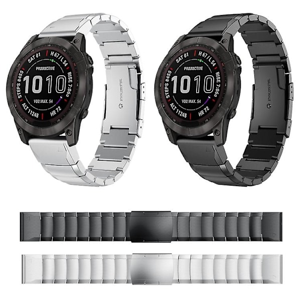 Til Garmin Fenix ​​7 22mm Tortoise Shell rustfrit stål urbånd Sliver