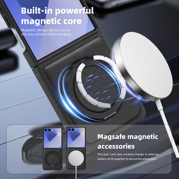 Magnetisk etui til Samsung Galaxy Z Flip8, PU-læder med stativ Black