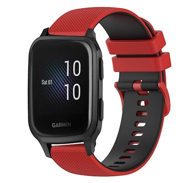 Til Garmin Venu Sq 20 mm ternet tofarvet silikoneurrem Red-Black
