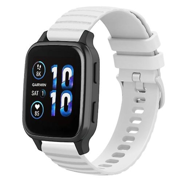 För Garmin Forerunner Sq2 Music 20mm Wavy Dot Pattern Solid Color Silikon Watch Band White
