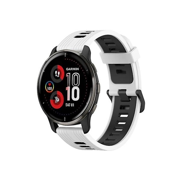 Rem för Garmin Venu 2 Plus 20Mm Vertikalt Mönster Tvåfärgad Silikonklockarmband Vit-Svart