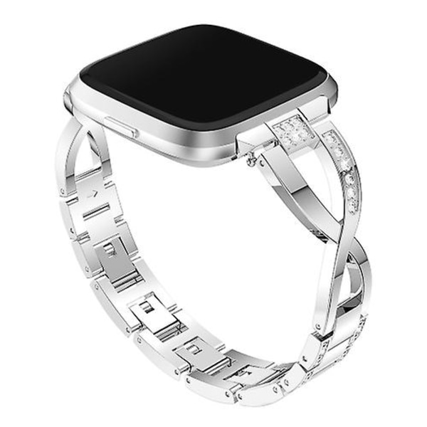 X-formet diamantbesatt solid klokkerem i rustfritt stål for Fitbit Versa Lite Silver