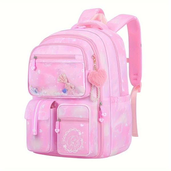 Ryggsäck för barn, ergonomisk flickryggsäck för studenter, lätt och med stor kapacitet Pink