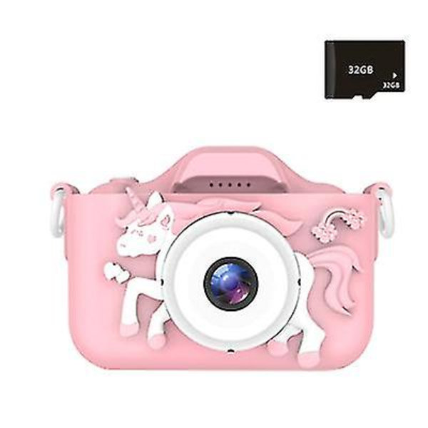 1080p barnkamera, Unicorn toddler för födelsedagsfestpresent, digital pink