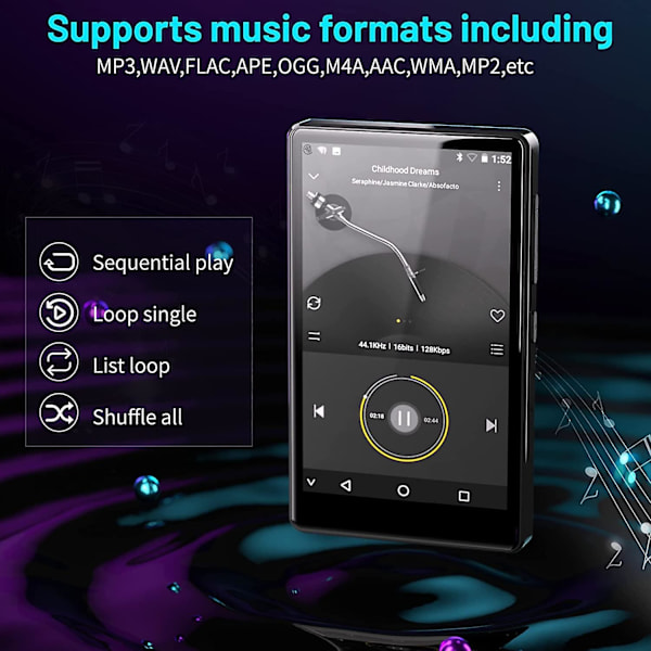 Mp3-soitin Bluetooth Spotifylla lapsille, Audible, selain (irrotettava), Amazon Music, 4,0" Ips Display Mp4 Kannettava musiikkisoitin, koko kosketusnäyttö metalli