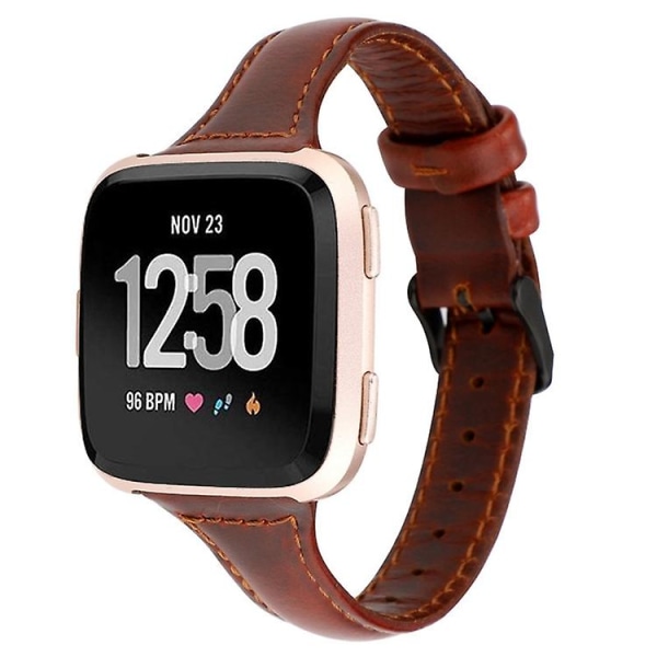 For Fitbit Versa Crazy Horse Texture klokkerem i ekte skinn Red Brown