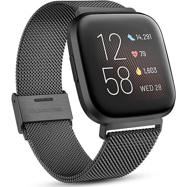 Fitbit Versa/fitbit Versa 2 Bånd Til Damer Mænd, Justerbar Rustfri Black