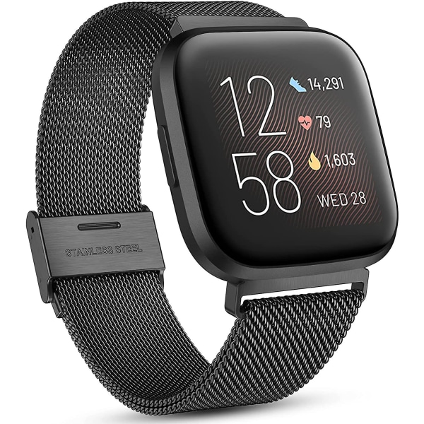 Fitbit Versa/fitbit Versa 2 ranneke naisille miehille, säädettävä ruostumaton Black